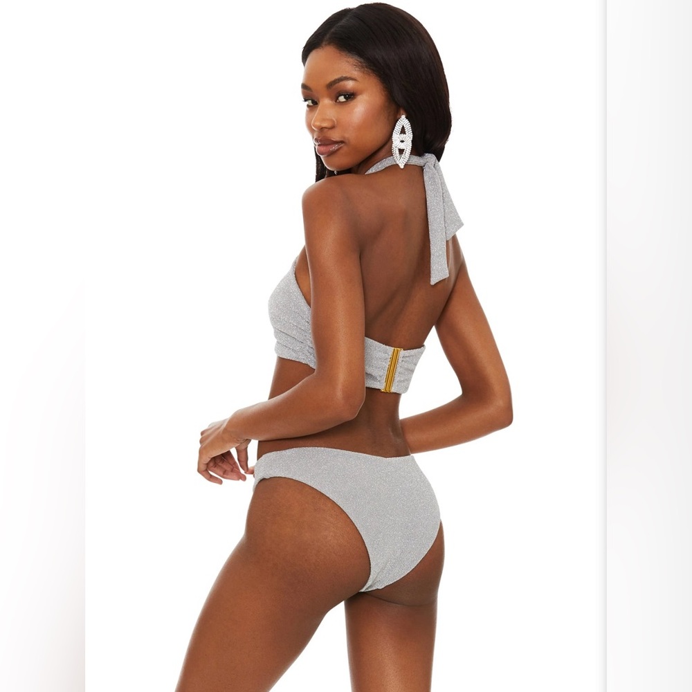Beach Riot Bikini Set NWT Lurex Silver Shine Top M Bot S (pants avail, ask!)